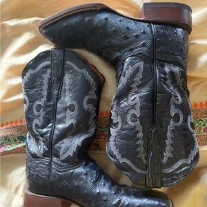 SALE! Dan Post Black Ostrich Leather Boots Men’s 9